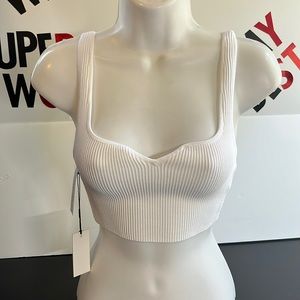 Babaton White Ribbed Crop Top